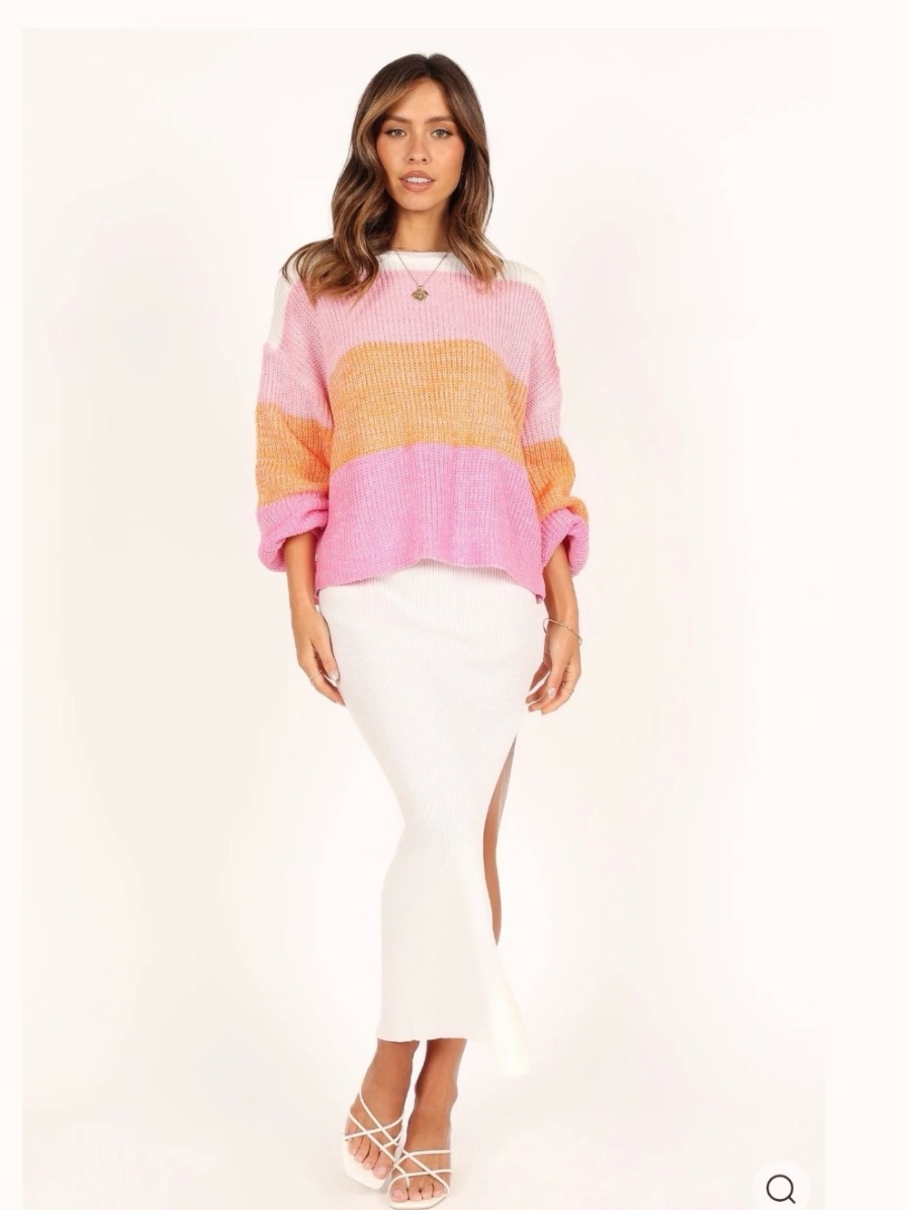 Kierria Knit Sweater Pink Orange White Striped Size S NWT